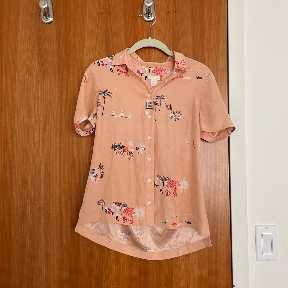 J. Crew Vacationland Silk Shirt Blouse Button-Down Top size 00